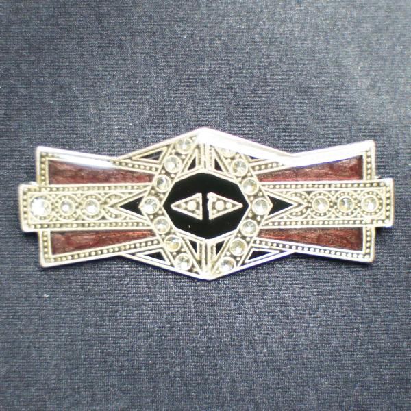 ブローチ 七宝 イタリア製 ヴィンテージ ピューター 洋銀 ルーチェ ボルドー