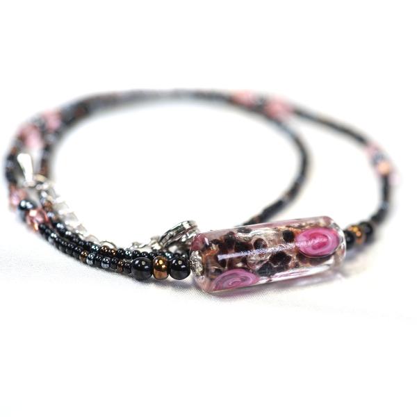 ネックレス ベネチアングラス イタリア製 円柱 ピンク ブラック ベネチアンガラス レディース