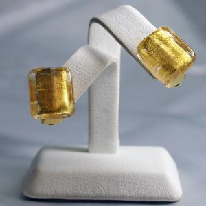 イヤリング ベネチアングラス イタリア製 角 K24金箔入り ゴールド ベネチアンガラス クリップ式｜seiyou-garasu