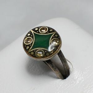 リング　イタリア製　七宝　まるダイヤ　グリーン