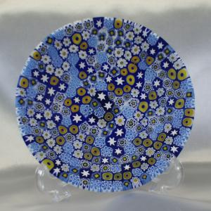 ベネチアングラス 皿 小 直径80mm ミルフィオーリ 紺 ブルー系・マルチ