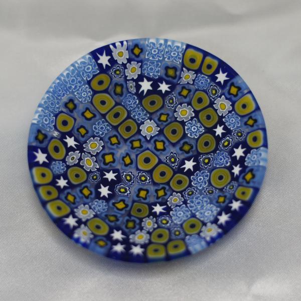 ベネチアングラス 皿 小 直径80mm ミルフィオーリ 紺 ブルー系・マルチカラー イタリア製 モレ...