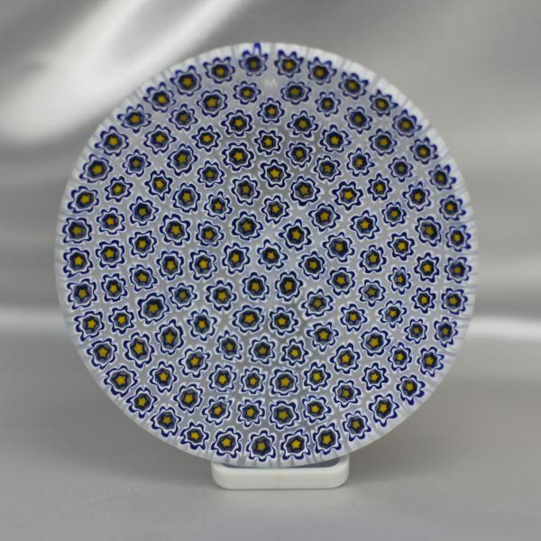 ベネチアングラス 皿 小 直径80mm ミルフィオーリ 白・紺・オレンジ イタリア製 モレッティ社 ...