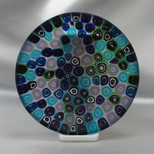 ベネチアングラス 皿 小 直径80mm ミルフィオーリ 黒 青系・マルチカラー イタリア製 モレッテ...