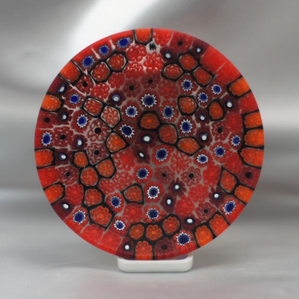 ベネチアングラス 皿 小 直径80mm ミルフィオーリ 赤 オレンジ系・マルチカラー イタリア製 モ...