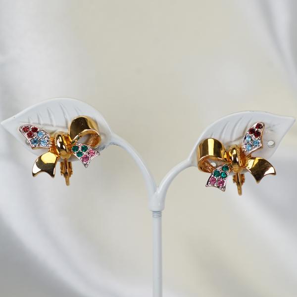 イヤリング リボン カナダ製 K22ゴールド仕上げ キース社 ヴィンテージ 80s 90s Earr...