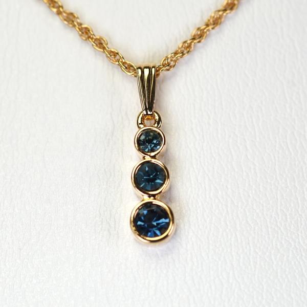ネックレス ペンダント カナダ製 22KTゴールドプレート ３つの輝き 青 ブルー ヴィンテージ
