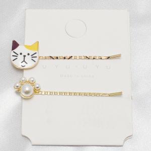 ヘアピン 三毛猫パンチなヘアピン達 Calico cat punch hairpins.｜seiyou-garasu