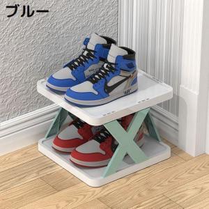 簡易シューズラック 2段 組み立て式 大容量 ...の詳細画像4