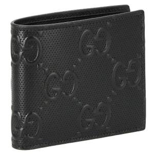 グッチ　 グッチシマ　シグネチャー ブラック レザー二つ折り財布　473922 GUCCI（グッチ） 二つ折り財布 メンズ グッチシマ ブラック 473922