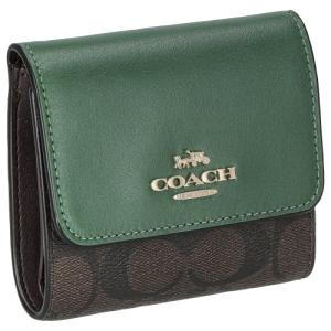 コーチ アウトレット 三つ折り財布 レディース カラーブロック シグネチャー グリーン COACH ...