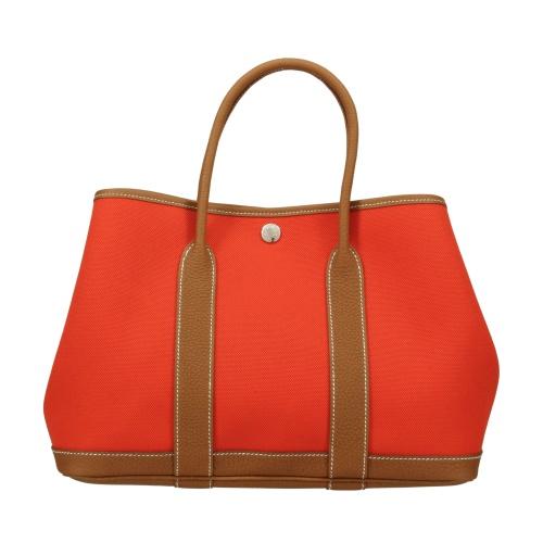 エルメス ガーデンパーティ30 TPM オランジュメカノ/ゴールド トワル ミリタリー/ネゴンダ シ...