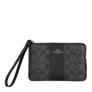 コーチ アウトレット ポーチ レディース シグネチャー コーテッド キャンバス レザー コーナー ジップ リストレット ブラック COACH OUTLET CW854 QBMI5