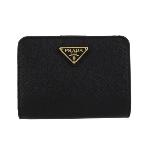 プラダ 二つ折り財布 レディース SAFFIANO TRIANGOLO ブラック PRADA 1ML...