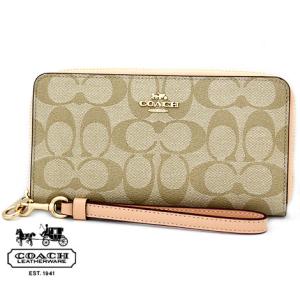 COACH　アウトレット コーチ  C4452 IMTYF　シグネチャー　ラウンドファスナー 長財布　ピンク　ストラップライトカーキ×フェイデッドブラッシュ｜sekine