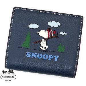 COACH アウトレット コーチ CF251 QBDEI PEANUTS コラボ SNOOPY スヌーピー スキー スナップ ウォレット 二つ折り財布 コンパクト財布 小銭入れ付 デニムマルチ｜sekine