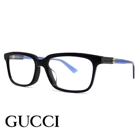 GUCCI GG0557OJ 004　メガネ　伊達眼鏡 メガネフレーム ブラック×ブルー　インターロ...