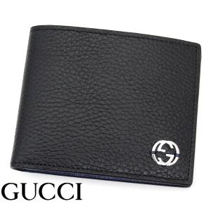 GUCCI　グッチ 610464 CAO2N 1040　インターロッキングG　レザー　メンズ 男性用 札入れ 小銭入れ無し 二つ折り財布　ブラック×ブルー｜sekine