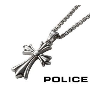 POLICE  ポリス　25990PSS01 GRACE  medium ステンレス レザー シルバー クロス 十字架 ネックレス ペンダント アクセサリー メンズ Mサイズ ギフト プレゼント