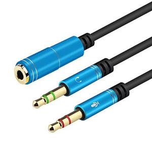 オーディオ変換ケーブル 3.5mmオーディオ分配ケーブル Deear 4極メス - 3極オス ×2 3.5mm オーディオ変換ケーブル マイク付きイヤ