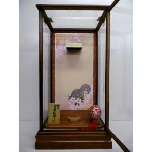 羽子板用ガラスケース☆金茶13号 絹まり・飾り羽根・紐飾付（横幅