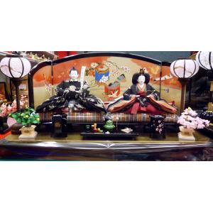 アウトレット品 雛人形三月屏風 屏風のみ 11号 御所車 螺鈿 黒塗 三曲