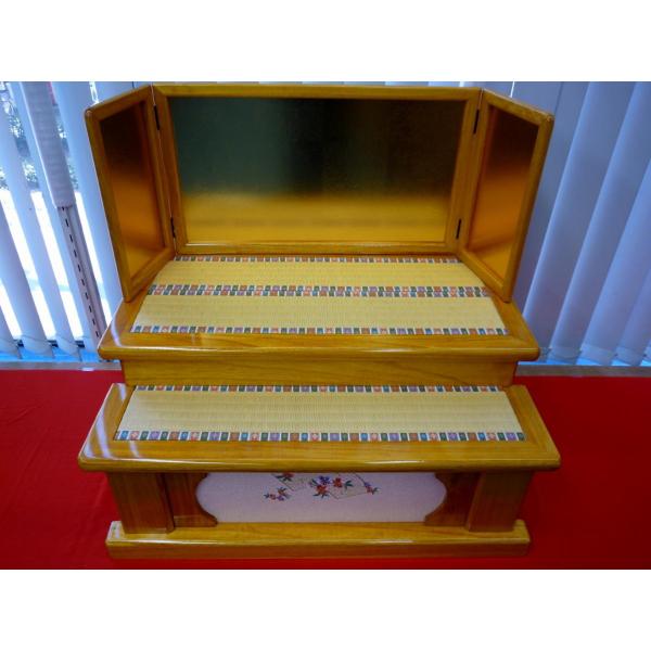 ひなまつり☆飾り台屏風セット☆８０ｃｍ２段 簡単組立式 けやき色 畳付飾台　１２号金屏風付き(台：横...