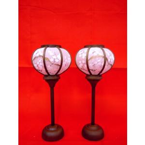 雛まつり☆ぼんぼり単品☆木製絹張雪洞菊灯コード式特大16号(高さ