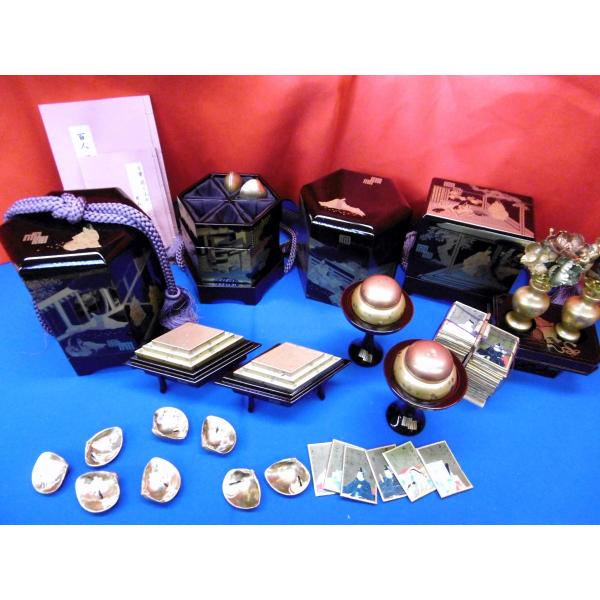 雛まつり☆究極の木製お道具☆極上溜塗☆５点セット源氏香３０号(横幅７５〜１００cm位の３段飾りに)☆...