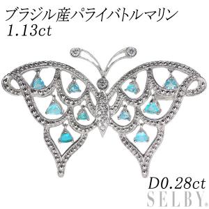 K18WG ブラジル産パライバ トルマリン ダイヤモンド ブローチ 1.13ct D0.28ct 蝶 新入荷 出品1週目 SELBY｜selby-yshop