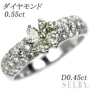 K18WG ハートシェイプ ダイヤモンド リング 0.55ct D0.45ct フラワー  