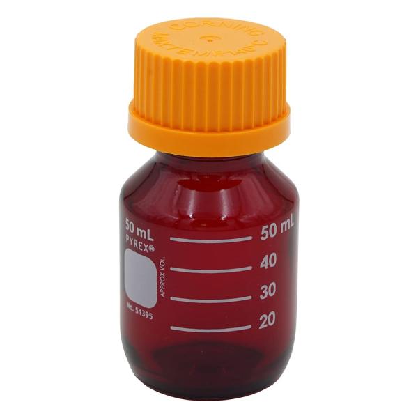 コーニング・PYREXメディウム瓶(PYREX(R)オレンジキャップ付き) 遮光 50mL /1-4...