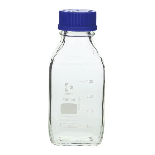 ねじ口瓶角型白 デュラン(R) 青キャップ付 500mL /1-8870-11