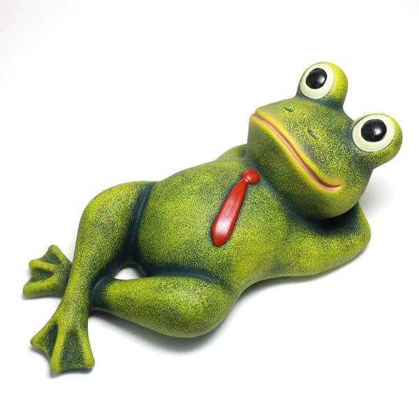 ポルトガル製 かえる グリーン テラコッタ製 置物 赤 ネクタイ ガーデンオブジェ 幸せ ゴロゴロカ...