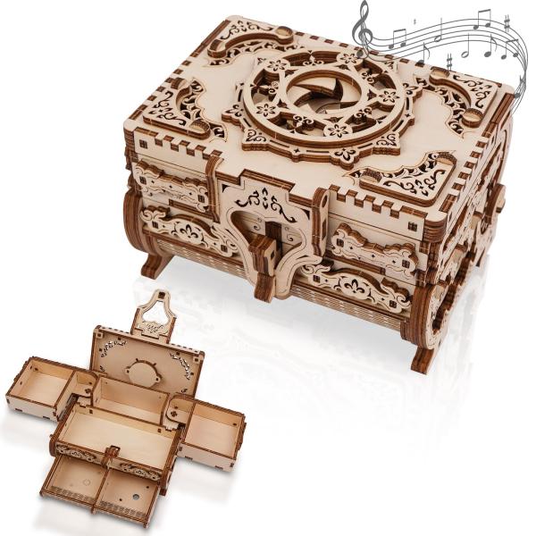 Hallisun 3D木製パズル 7‐in‐1 収納ボックス 音楽ボックス 142 pcs DIY ...
