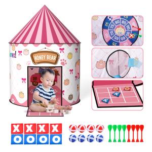 キッズテント 女の子 Skirfy 子供用テント 室内 ダーツゲーム 粘着ボールゲーム サンドバッグ投げゲーム 室内テント 折り畳み式 4in1遊び方