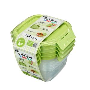 パックスタッフ ジャストロック正方形M・4コ入 PL-3181 480ml 保存容器 プラスチック 4点ロック お弁当箱 密閉 漏れない 開け閉めしやすい 日本製 冷凍｜select-coco10