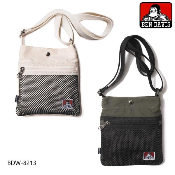 BEN DAVIS ベンデイビス ショルダーバッグ メッシュポケット 縦型 小型 ポーチ 軽量 綿コ...