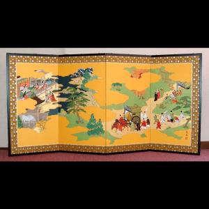 美品屏風　玉石細工　屏風 4パネル 玉石象嵌 美品屏風 玉石細工 屏風 4パネル 玉石象嵌