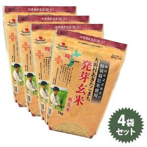 特別栽培米 大潟村あきたこまち 発芽玄米 (無洗米) 1kg×4袋セット 国産 栄養機能食品(鉄分)｜select-mofu-y
