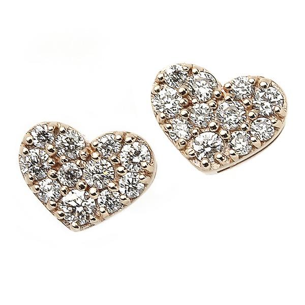 ダイヤモンド ピアス K18 ピンクゴールド 0.1ct ハート パヴェピアス 0.1カラット ハー...