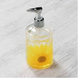 サニタリーグッズ/洗面所用具 〔ひまわり柄4点セット〕 ソープディッシュ/歯ブラシスタンド等 アクリ...