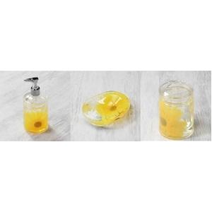 サニタリーグッズ/洗面所用具 〔ひまわり柄3点セット〕 ソープディッシュ/歯ブラシスタンド等 アクリ...