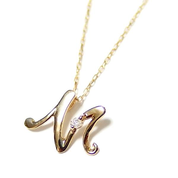 イニシャル ネックレス ダイヤモンド ネックレス 一粒 0.01ct K18 ゴールド 文字 M ダ...