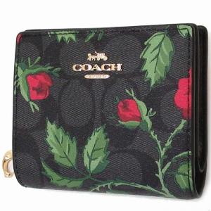 コーチ 財布 COACH アウトレット シグネチャー ローズプリント スナップ ウォレット 二つ折り財布  CC858 IMUQ4　n221024　n221024｜selectag