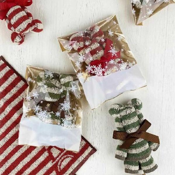 クリスマス ギフト ラッピング袋 タオルハンカチ タオルベア プチギフト タオル ハンカチ タオルで...