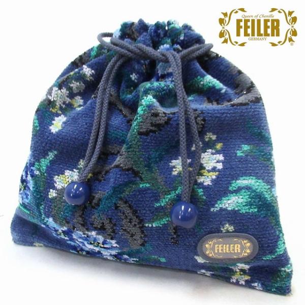 FEILER フェイラー 巾着ポーチ　巾着袋 エーデルブラウ ライトブルー 限定デザイン 花柄フラワ...