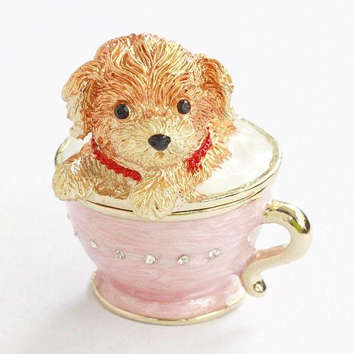ジュエリーボックス ティーカップパピー ティーカッププードル トイプードル 子犬の置物 ピンク EX...