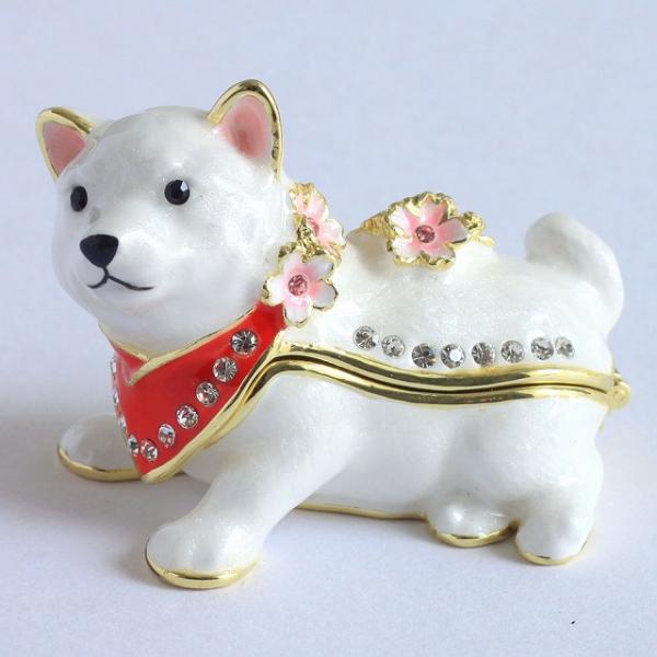 ジュエリーボックス 桜まめしば 豆柴 柴犬 いぬ 桜 犬の置物 ホワイト EX5831