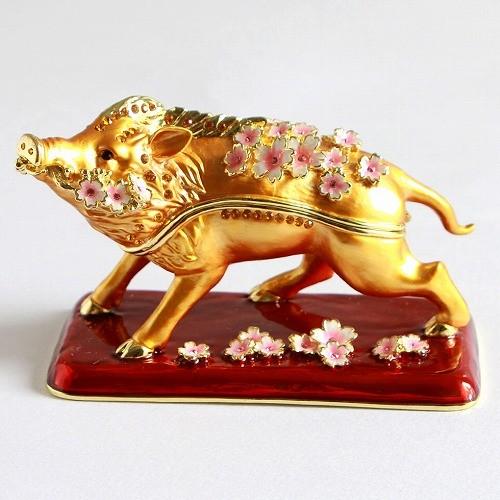 【ジュエリーボックス】【干支シリーズ】招福 桜の白亥 いのしし（亥） 金屏風セット ジュエリーボック...